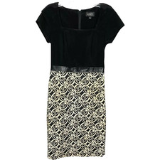 Adrianna Papell Women's Sheath Dress Fitted Cream Floral Square Neck Black Sz 4