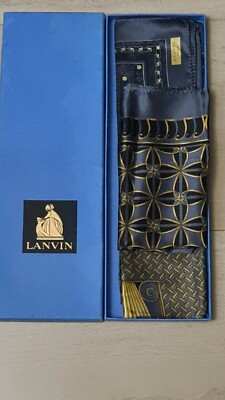 LANVIN Lot ~ 3 * 100% Silk Scarves  13*15'' New Old Stock with Tie Box