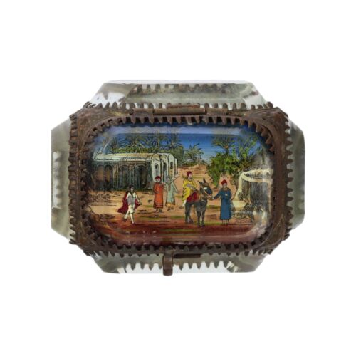 Antica scatola gioielli francese Ormolu dorata bara vetro smussato souvenir STRADA - Foto 2 di 13
