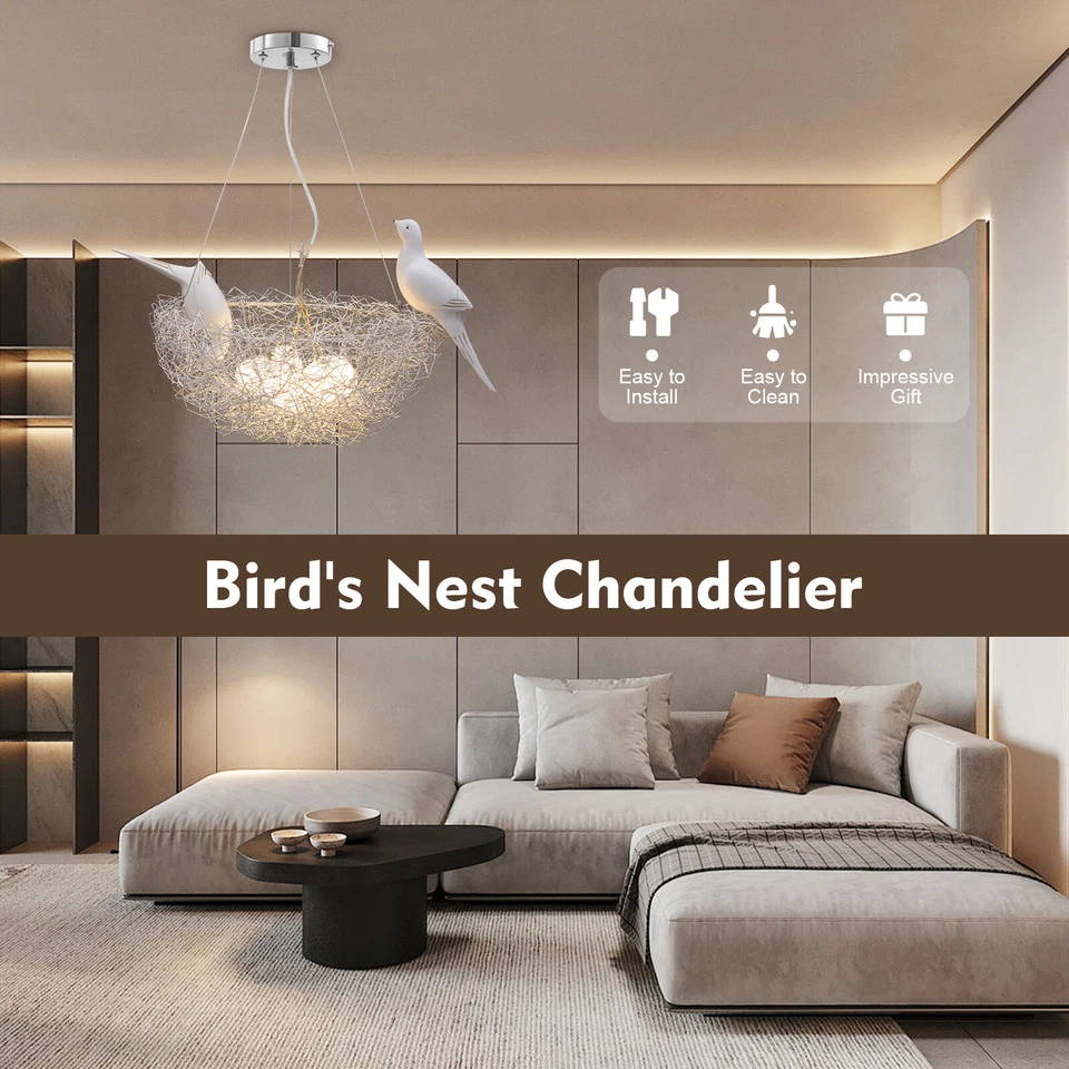 Modern Bird Nest Glass Chandelier Pendant Light Ceiling Lamp AC110V-220V - Image 3 of 4
