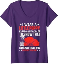 Veterans Day USA Memorial Lest We Forget Red Poppy Ladies' V-Neck Tshirt
