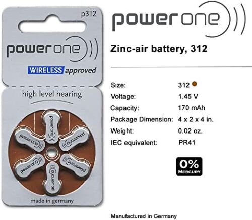 6x 12x 24x 30x 60x 120x VARTA PowerOne Type P312 PR 41ZL 3 Hearing Aid Batteries - Picture 6 of 16