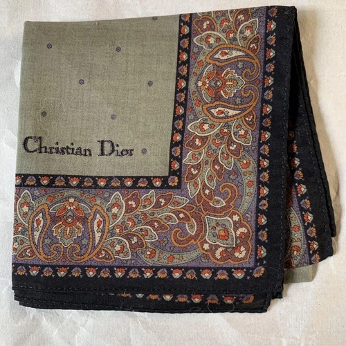 Mouchoir Christian Dior coton 47 cm 18" carré gris cachemire