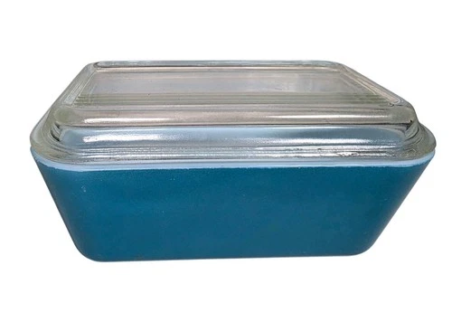 Vintage Pyrex Ovenware BLUE Medium Refrigerator Dish Loaf Pan with Lid #0502