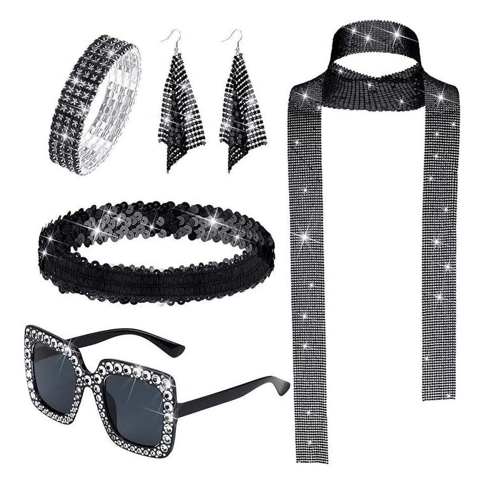 Accesorios de disfraces para mujer años 70 bufanda gafas conjunto de discoteca retro niñas trajes de fiesta Foto 3 de 4