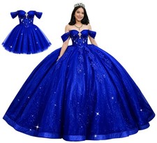 Mouccy Sparkly Beaded 2 In 1 Quinceanera Dresses Detachable Overskirt Royal