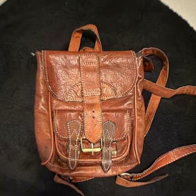 Brown Leather Small Backpack Buckle Closure, 12x10x3, Inner Pockets
