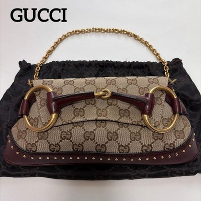 Gucci Bordeaux GG Canvas Horsebit 2way Handtasche Schultertasche Guter Zustand