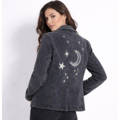 Driftwood Womens XL Celestial Embroidered Black Denim Blazer Moon Star Jacket