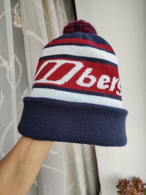 Berghaus Beanie Hat Pom Pom Bobble Big Logo Spellout Navy Red White Winter Ski