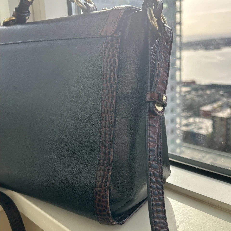 Brahmin Purse Oxford Flap Black Tri-Color Tuscan Satchel Black Tuscan Crossbody - Image 2 of 4