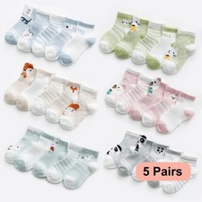 5Pairs Baby Socks 0-2Y Cotton Mesh Cartoon Newborn Toddler Anti Slip Soft
