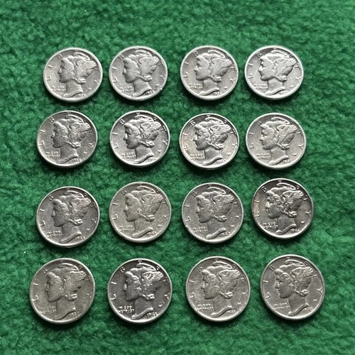 Mercury Dime Lot of 16 - 90% Silver - Intrinsic Silver - Worth a Look!!