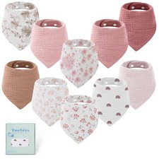 Muslin Baby Bibs 10 Pack 100 Organic Cotton 6-Layer Soft Absorbent Drool Ban...