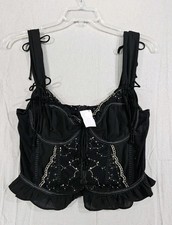 NWT AKIRA Black Embroidered Lace-up Cap Sleeve Corset Crop Top Size XL