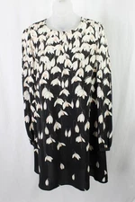 Valentino Women's Black White Peach Print Silk Long Sleeve Shift Dress 42 US 8