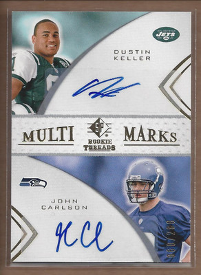 2008 SP Rookie Threads Multi Marks MMD48 Dustin Keller/John Carlson Auto /288 FB