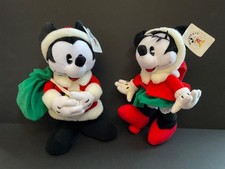 Vtg Mickey Minnie Mouse Plush Dolls Christmas Santa, Mickey CO. 1990 s, New