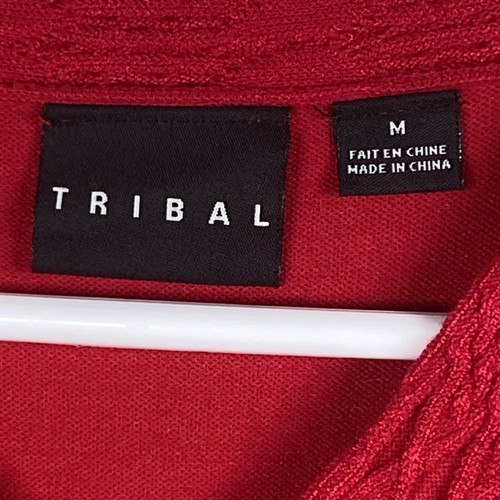 Tribal Sweater Womens Medium Poppy Red V Neck Pullover Textured Trim Knit New - Picture 3 of 7