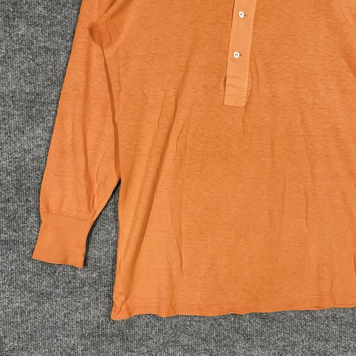 VINTAGE 30s 40s German Henley T Shirt Medium Overdyed Orange MOP Buttons 1940s - Picture 3 of 19