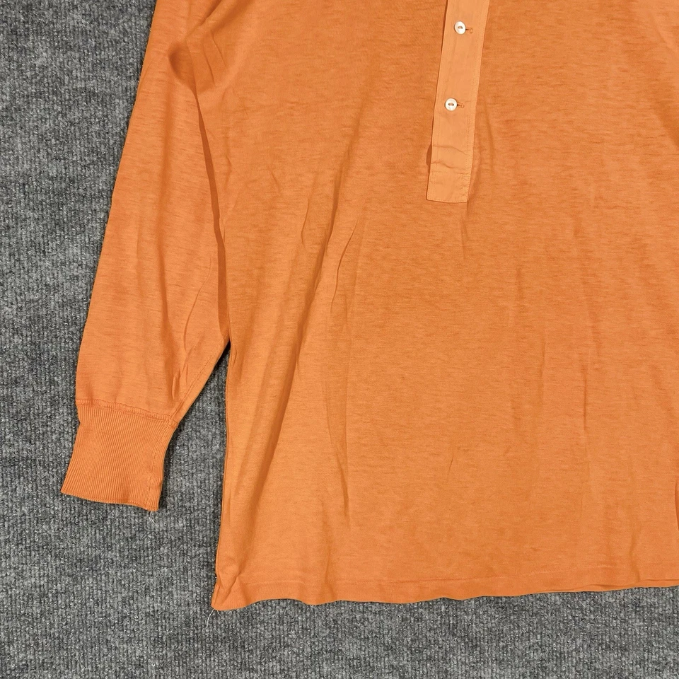 VINTAGE 30s 40s German Henley T Shirt Medium Overdyed Orange MOP Buttons 1940s - Image 3 of 4