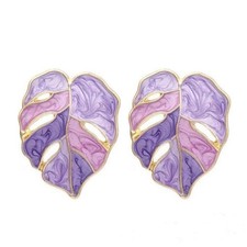 Palm Leaf Stud Earrings for Women African Natural Enamel Monstera Colorful  - 03