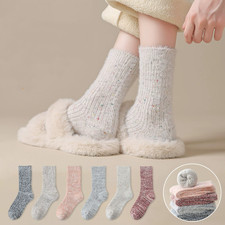 6 Pairs Women Wool Crew Socks Warm Thermal Thick Solid Heavy Fuzzy Color Winter