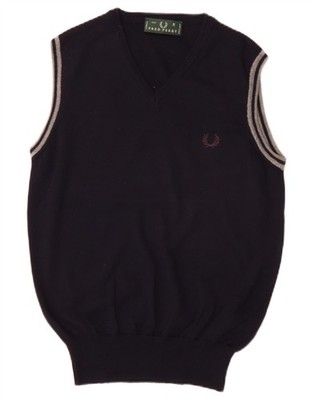 Fred Perry Mens Vest Tank Top Small Navy Blue Wool DV20