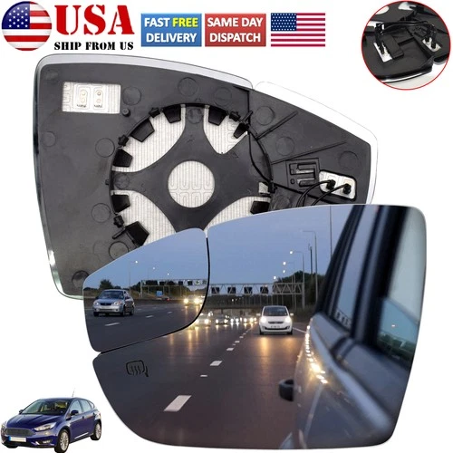 Left Driver Door Side Wing View Mirror Glass Heated For Ford Focus 2012-2018 LHS