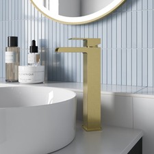 Tall High Rise Basin Mixer Tap Countertop Waterfall Bathroom Chrome Black Brass