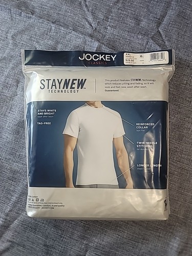 BRAND NEW White Jockey Classic 2XL Tall Man Crew Neck T-Shirt 2 Pack 100% Cotton - Bild 2 von 2