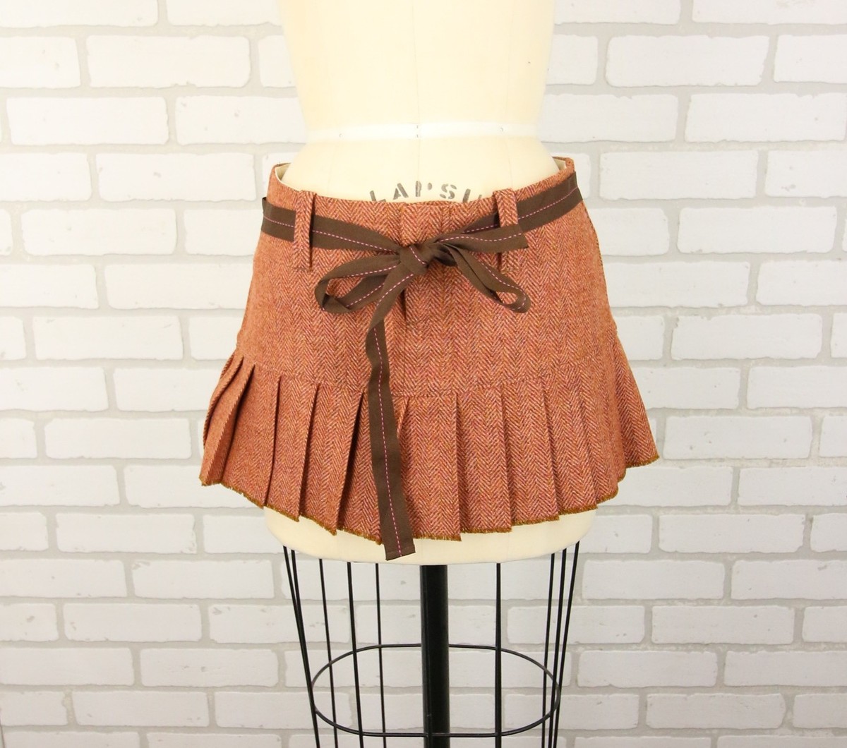 Vtg Y2K Abercrombie Fitch Wool Herringbone Pleated Mini Skirt 00