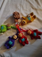 TELETUBBIES 6 PLUSH DOLL KEYCHAINS Lot Set Clip-On Burger King 1999 2000