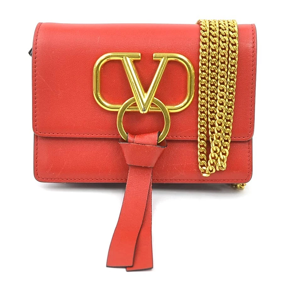 Valentino — Auth Valentino Garavani Chain Wallet Red Leather - r10678a
