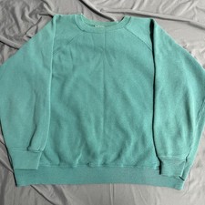 Vintage 70s 80s Teal Blank Crewneck Sweatshirt Size Extra Large READ Made In USA