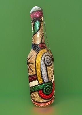 Vintage Authentic Haitian Voodoo Soul Catcher Sequin Beaded Bottle w/ Cork 12 