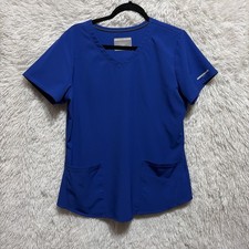 Skechers by Barco Scrub Top Women's Large Blue Short Sleeve V-Neck Nurse Doctor