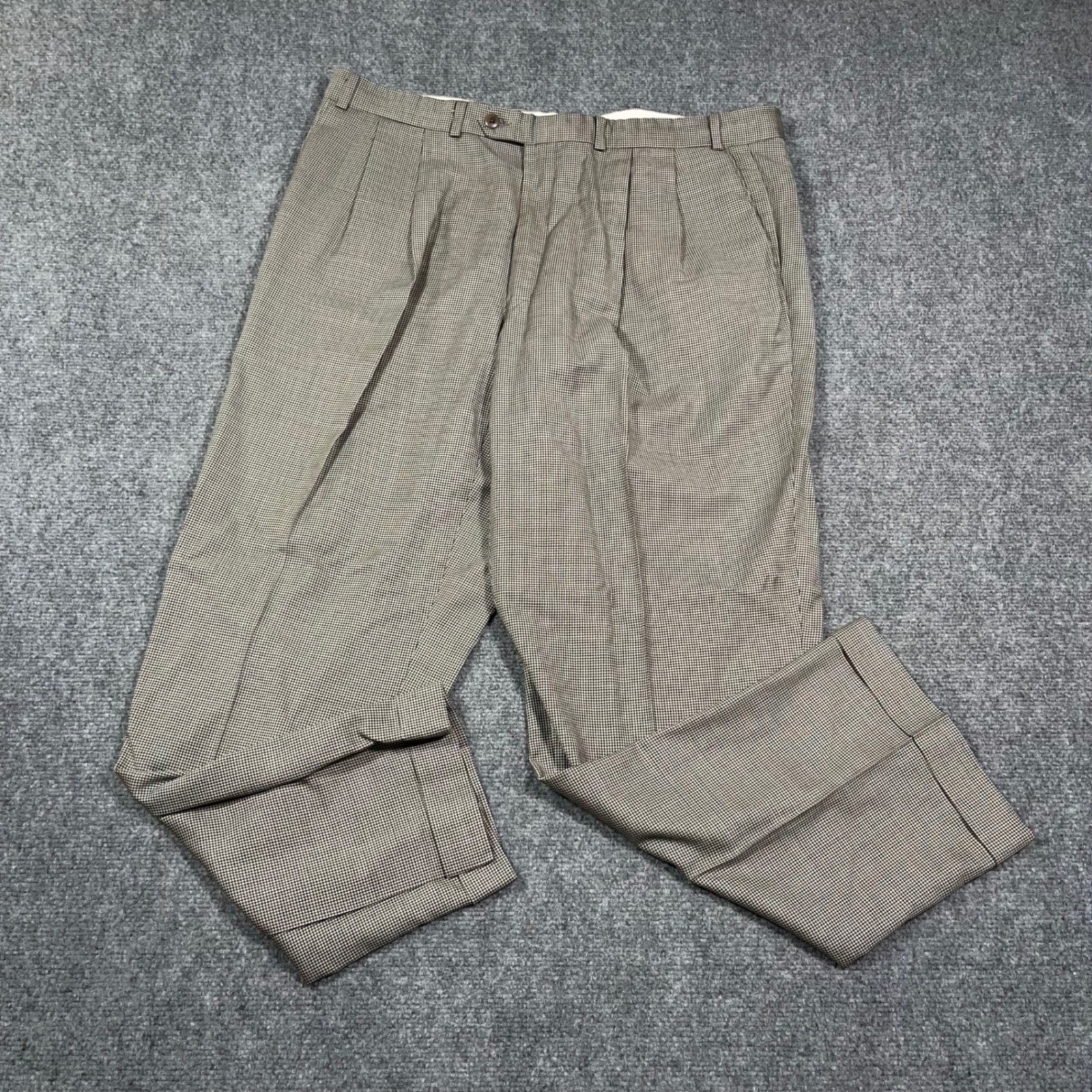 VTG Polo University Ralph Lauren Pleated Dress Pants Mens 38x30 Houndstooth  Tan