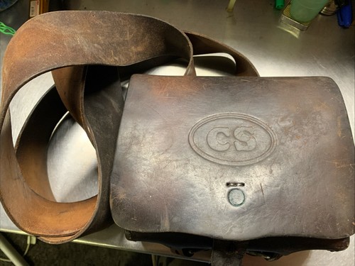 Vintage Aged Civil War Confederate Cartridge Box w/Strap - Ammo Pouch - CS