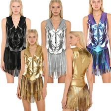 Womens Outfits Clubwear Dancewear Stage Costume V Neck Sets Iridescent Dance