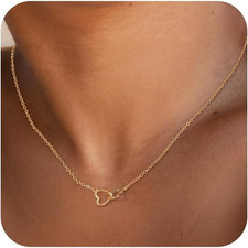 Ewrkbr Gold Heart Necklace for Women,14K Gold Plated Charm Necklace Dainty Love