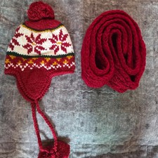 Red Fur Earmuff  Scarf Set - New