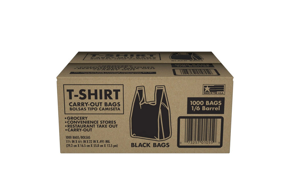 Black T-Shirt Carryout Bags 11.5"x6.5"x22" 1000 Count Durable Bulk