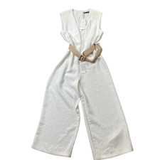 Zara Large New w/Tags White Jumpsuit w/Belt100 Polyester hem dirt