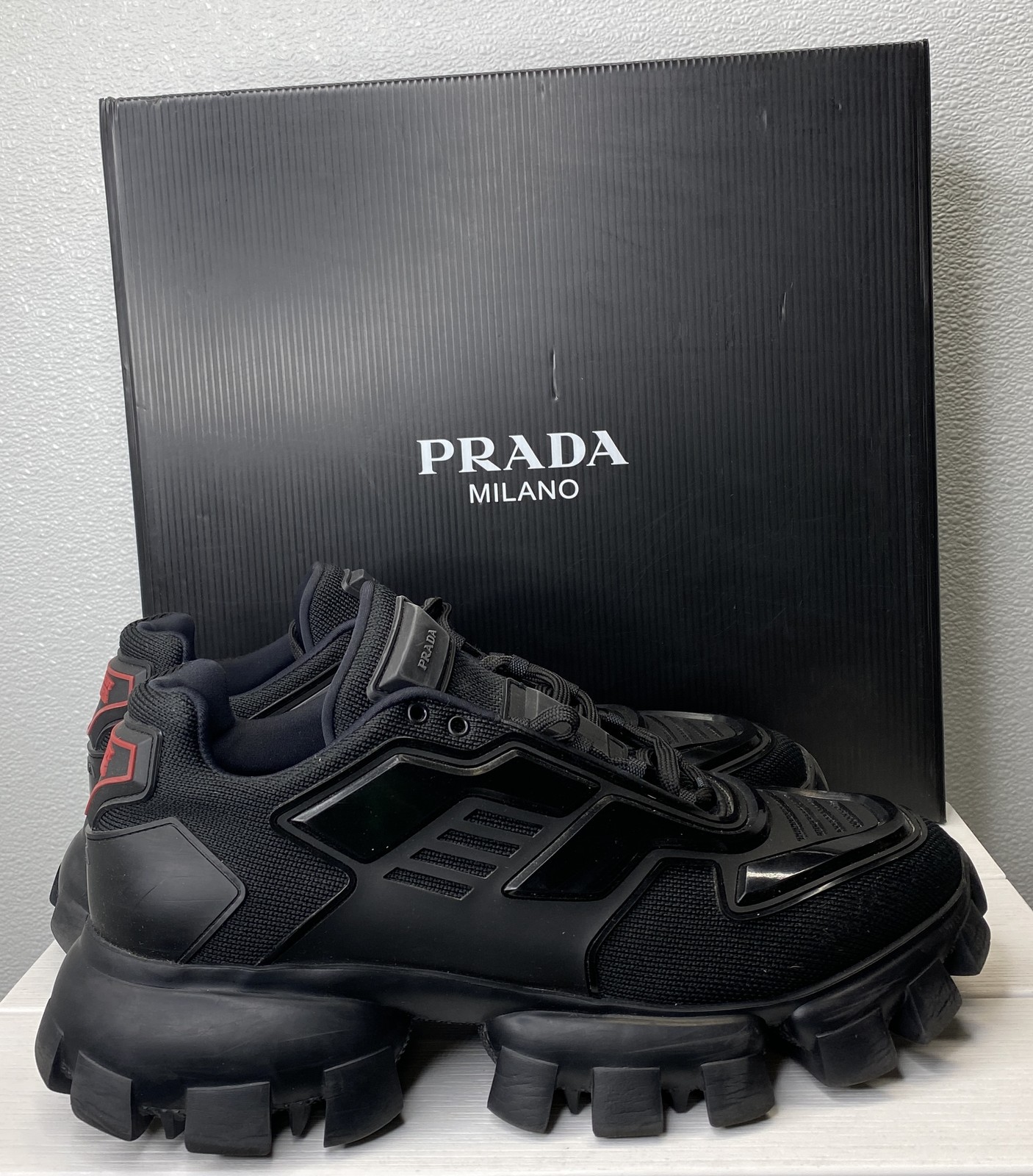 Prada Cloudbust Thunder Knit Sneakers Men US 10.5 Prada Size 10 Black *PREOWNED*
