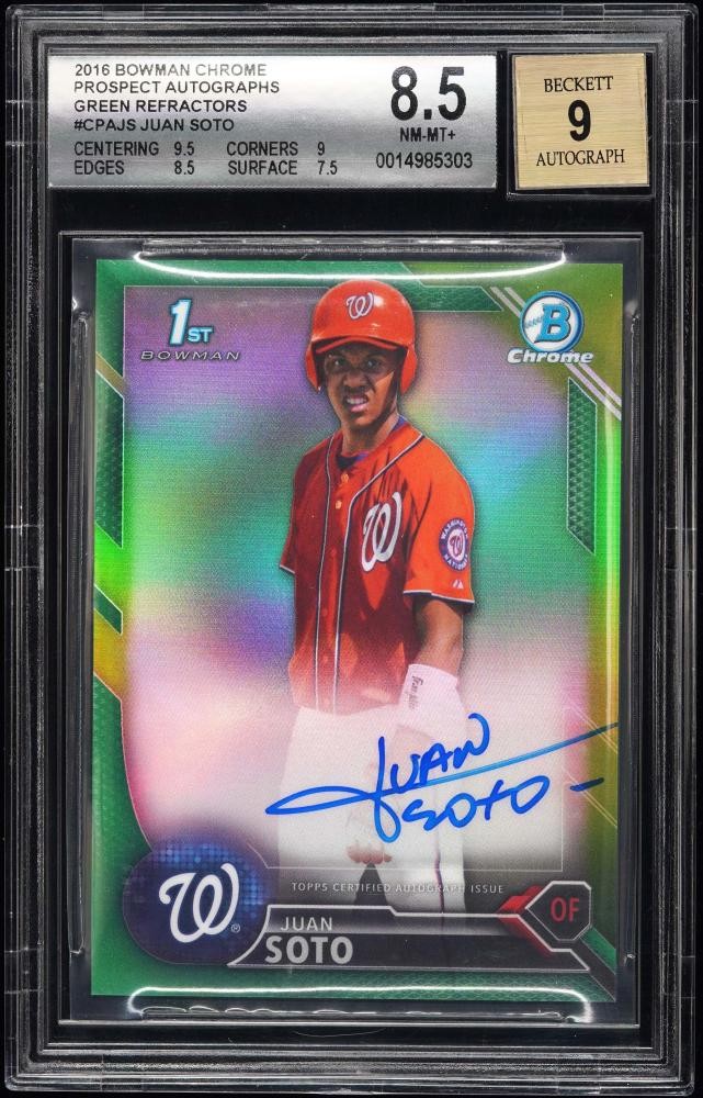 BGS8.5 2016 Topps Bowman Chrome Juan Soto Prospect Auto Green /99 Card