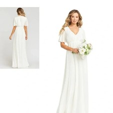 Show Me Your Mumu Emily Empire Maxi Dress White Chiffon Flutter Sleeve Bridal S