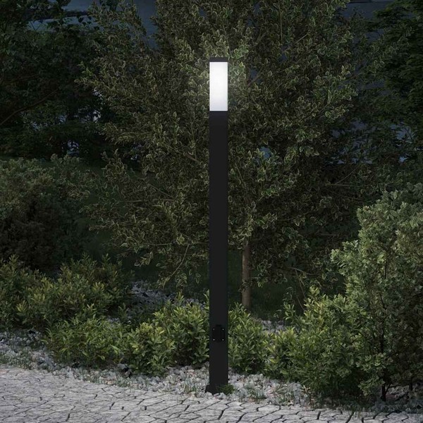 Pollerleuchte Mit Auslass 110 Cm Schwarz IP44 Pollerleuchte Pollerleuchten Stehl-image