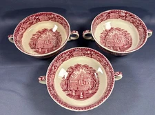 Lot of Three Masons England Vista Pink Cream Soup Bowls No Saucers FREE SHIPPING