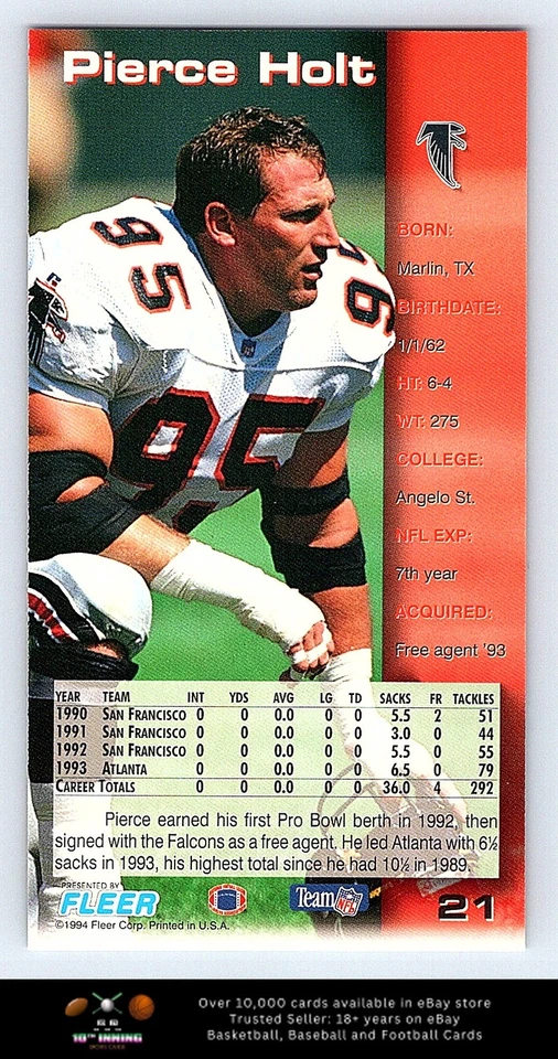 1994 GameDay FOOTBALL #21 Pierce Holt - Image 2 of 2